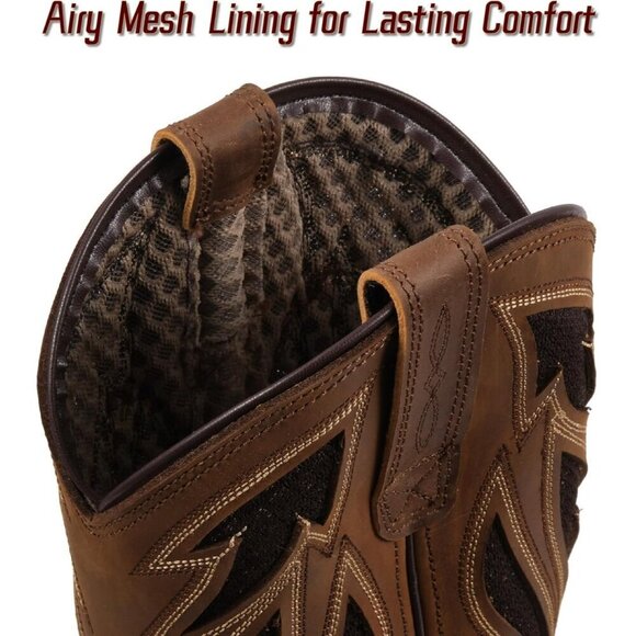 Men’s Brown Black Square Toe Full Grain Leather Oil And Slip Resistant Flag Boot